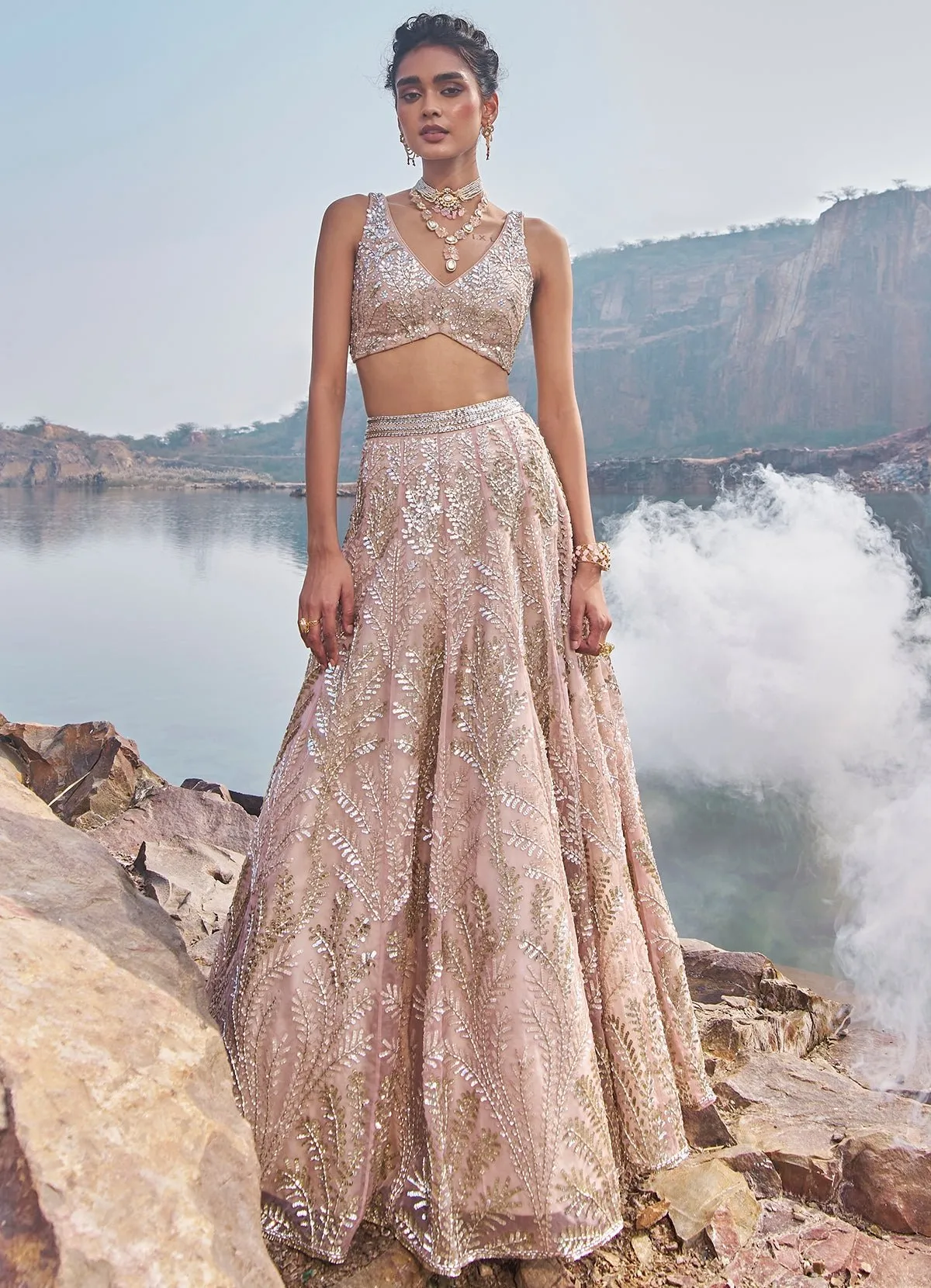 Blush Pink Sequinned Lehenga Set