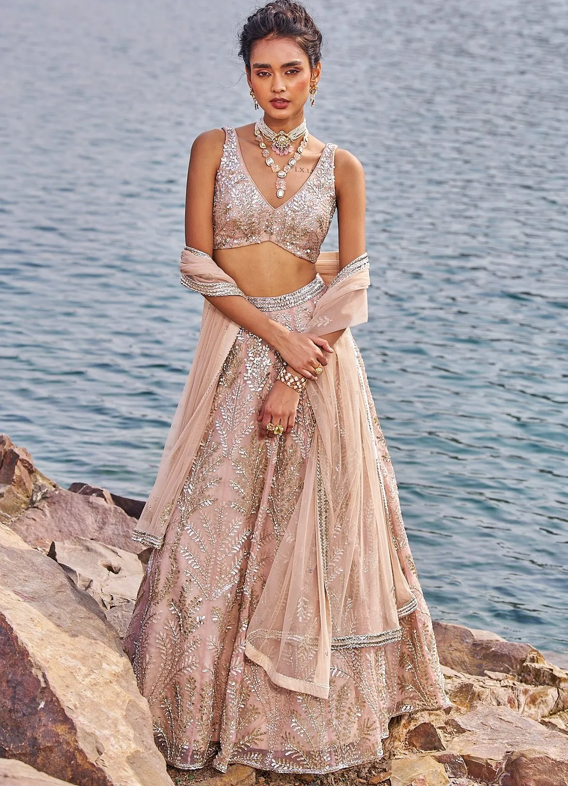 Blush Pink Sequinned Lehenga Set