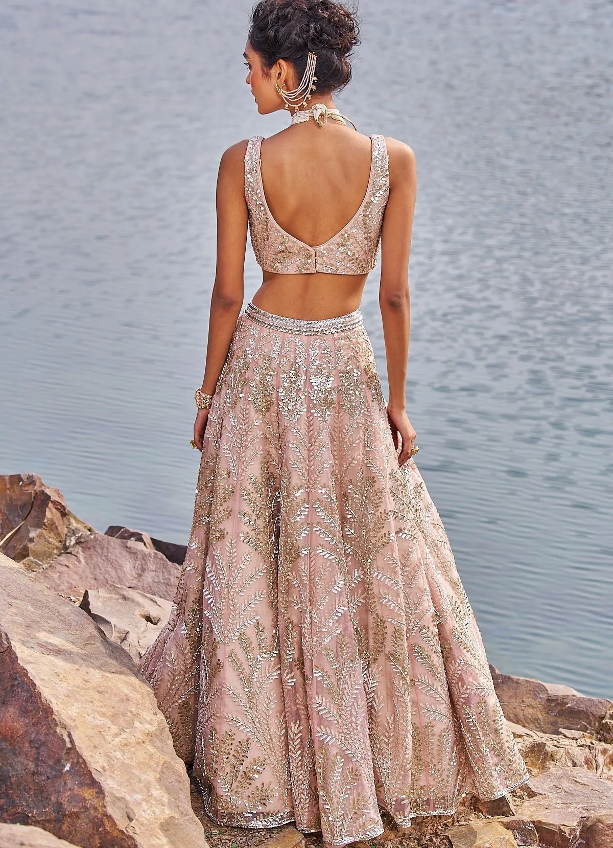 Blush Pink Sequinned Lehenga Set