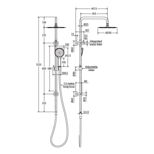 Fienza Kaya Twin Rail Shower Urban Brass