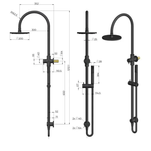 Meir Gooseneck Shower Set with 200mm Rose, Three-Function Hand Shower Tiger Bronze