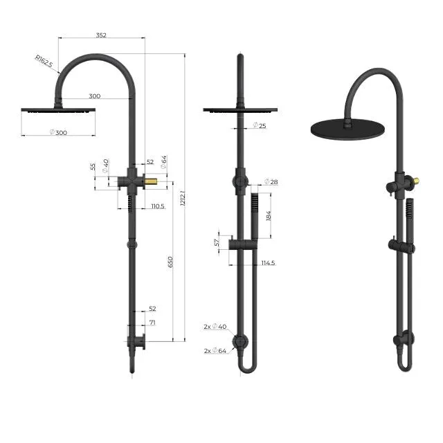 Meir Gooseneck Shower Set with 300mm rose, Single-Function Hand Shower Chrome