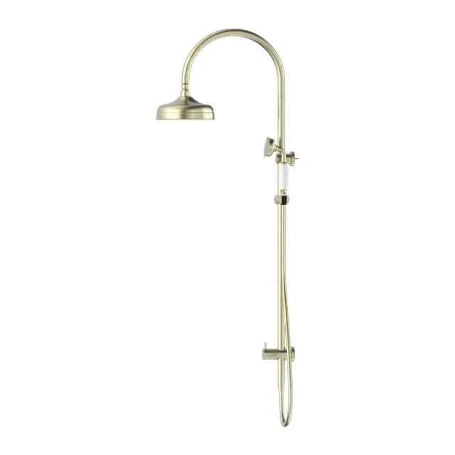 Nero York Twin Shower With White Porcelain Hand Shower Aged Brass
