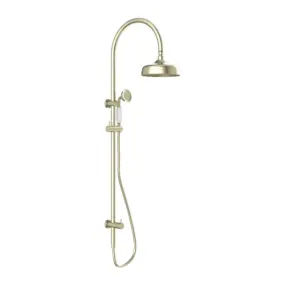 Nero York Twin Shower With White Porcelain Hand Shower Aged Brass