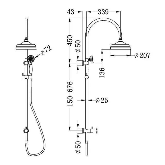 Nero York Twin Shower With White Porcelain Hand Shower Aged Brass