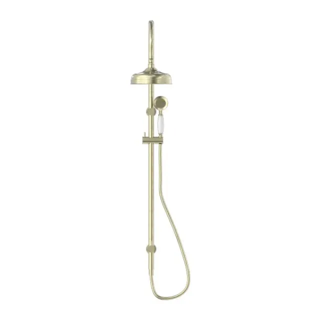 Nero York Twin Shower With White Porcelain Hand Shower Aged Brass