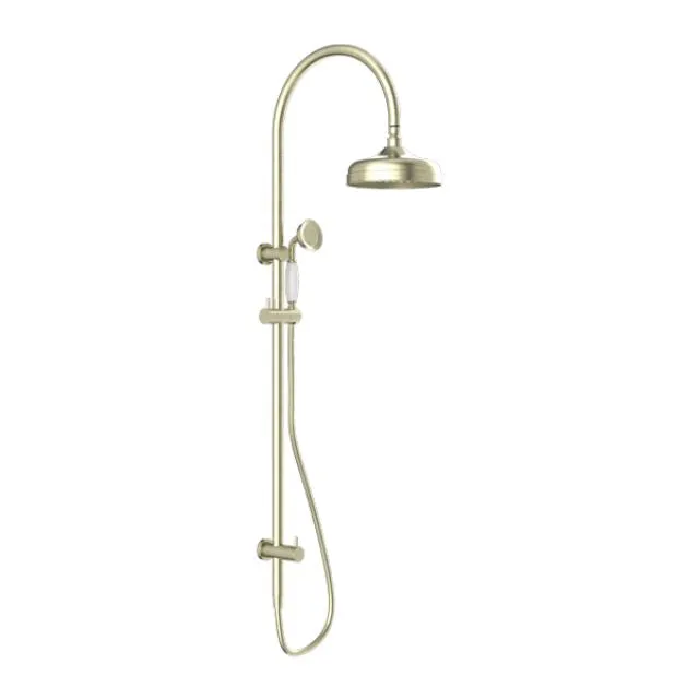 Nero York Twin Shower With White Porcelain Hand Shower Aged Brass