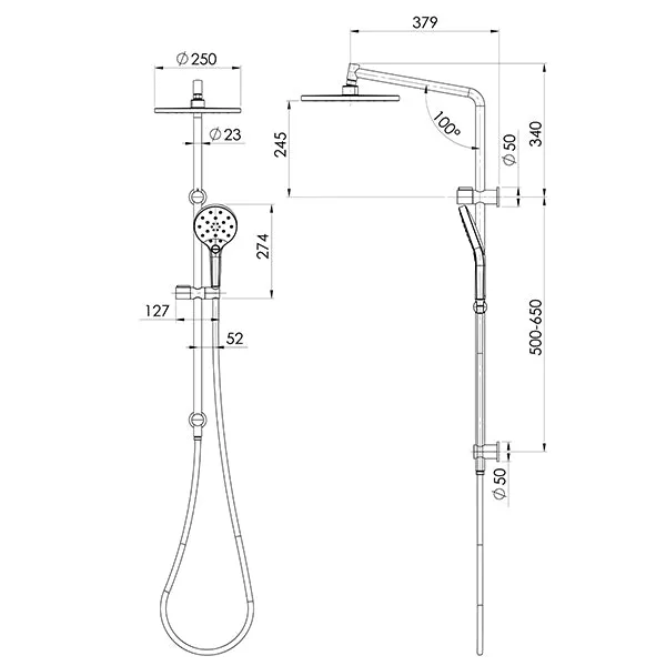 Phoenix Tapware Ormond Twin Rail Shower Brushed Carbon