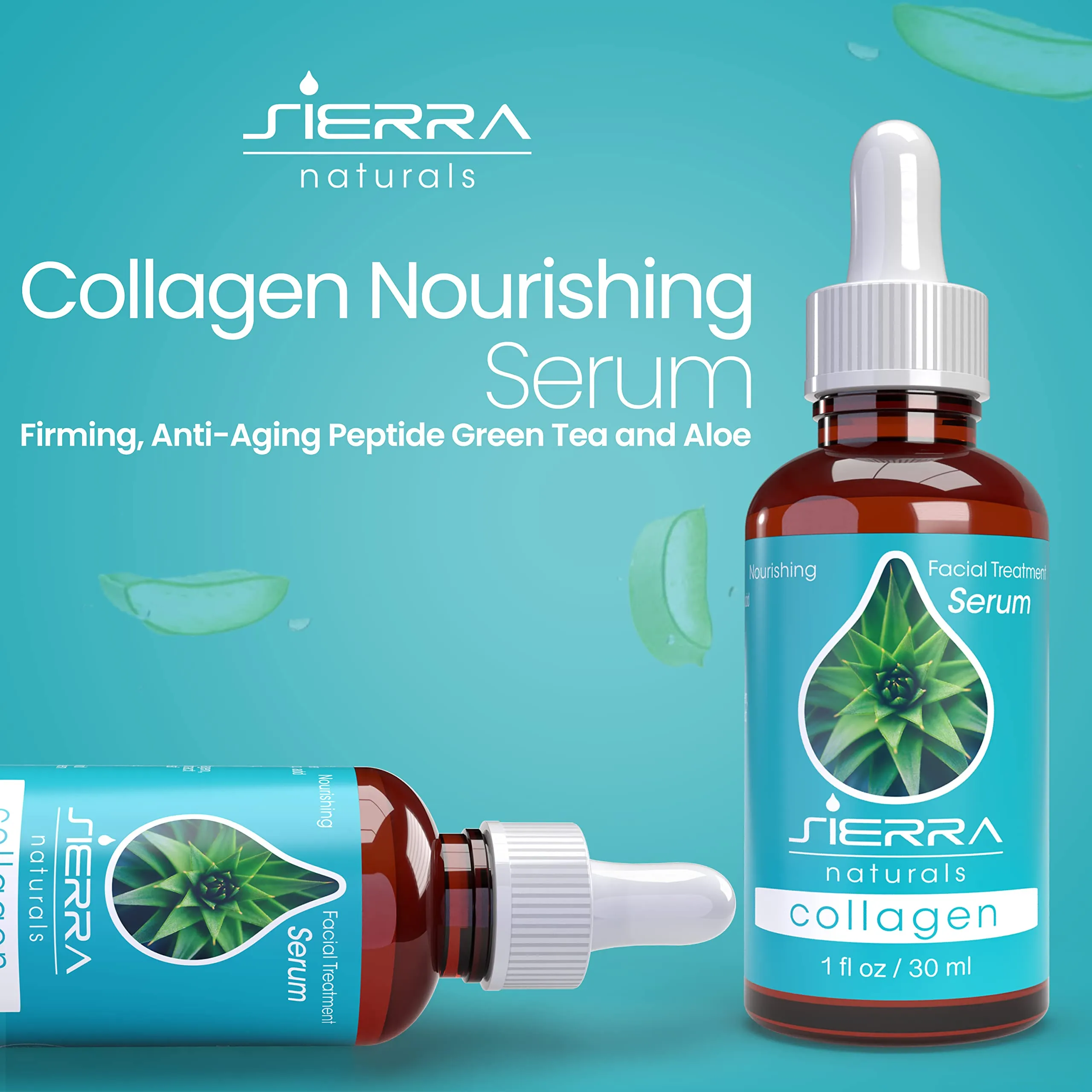 Sierra Naturals Collagen Facial Treatment Serum Firming with Peptides Green Tea and Aloe, 1 oz